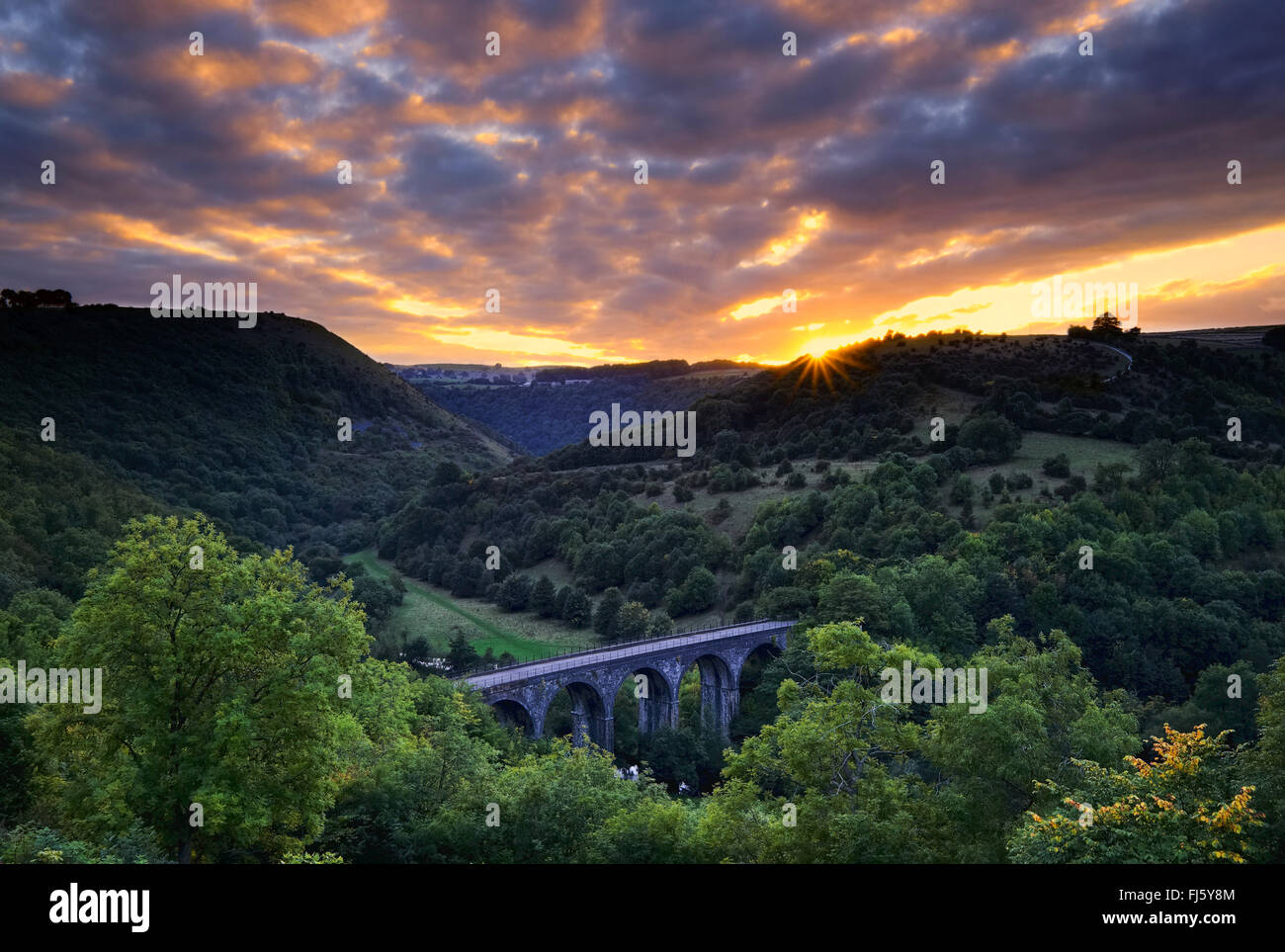 Sunset sky over the Monsal Head viaduct. Stock Photo