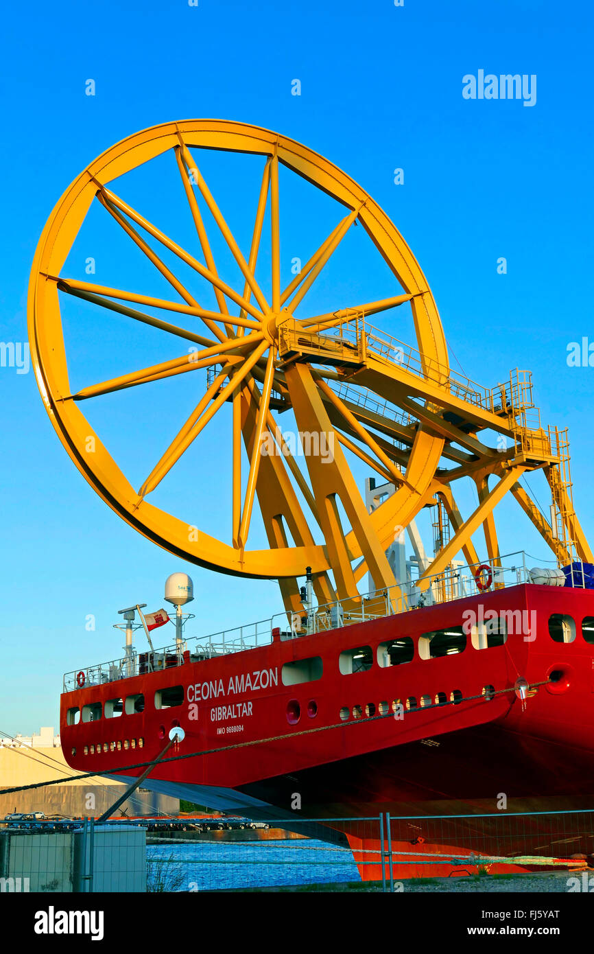 detail of pipelaying ship Ceona Amazon , Germany, Bremerhaven Stock