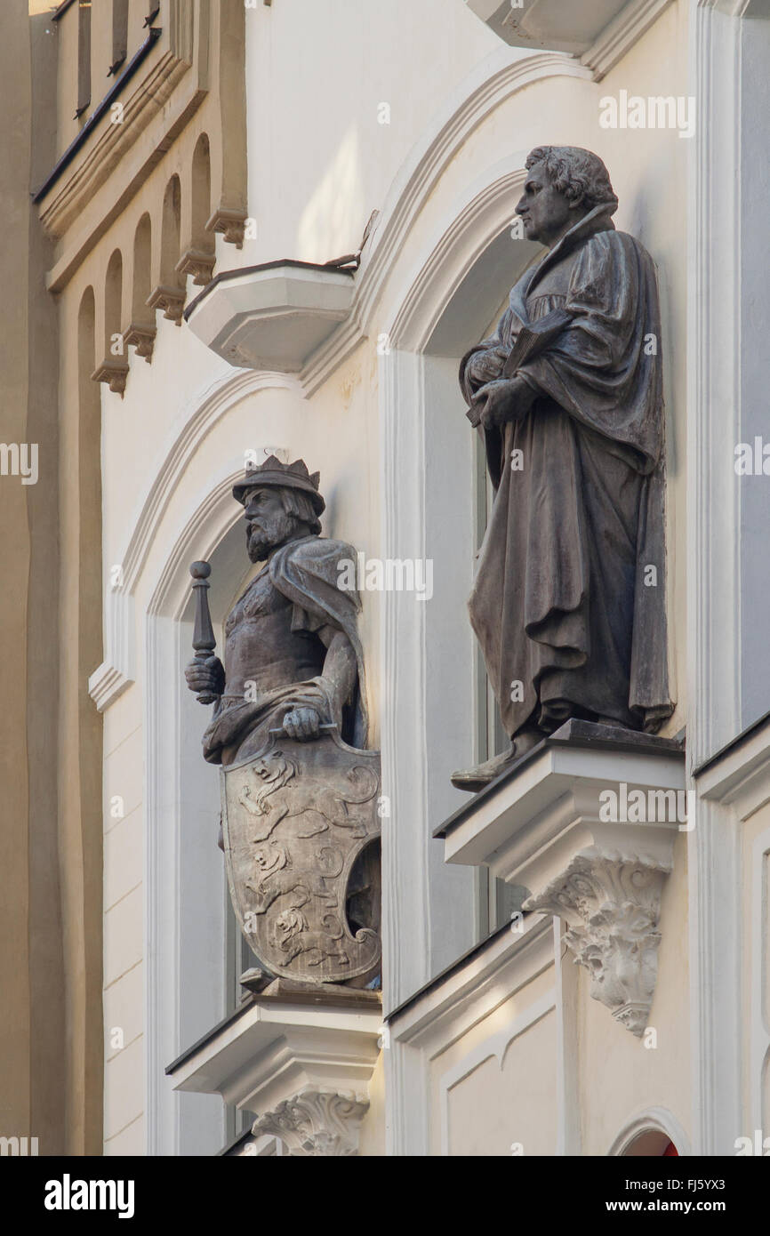 Statues of St Canute and Martin Luther at the St Canutus Guild Hall, Tallinn, Estonia Stock Photo
