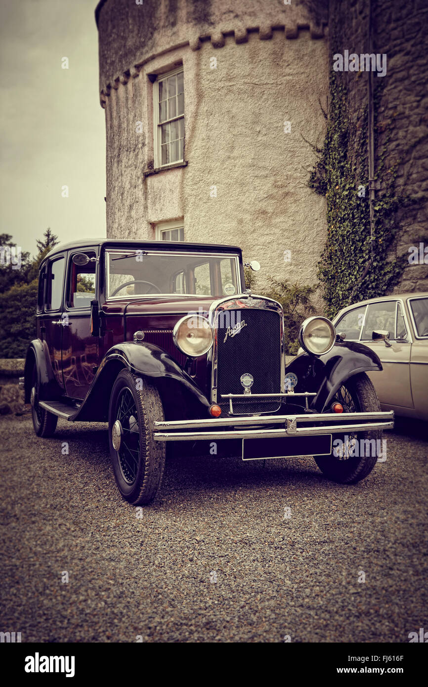 An old Austin 10 at Picton castle Vintage car rally, Pembrokeshire, Wales. Stock Photo