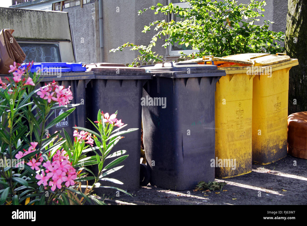different trashbins for residual waste and recycling bins, Germany Stock Photo