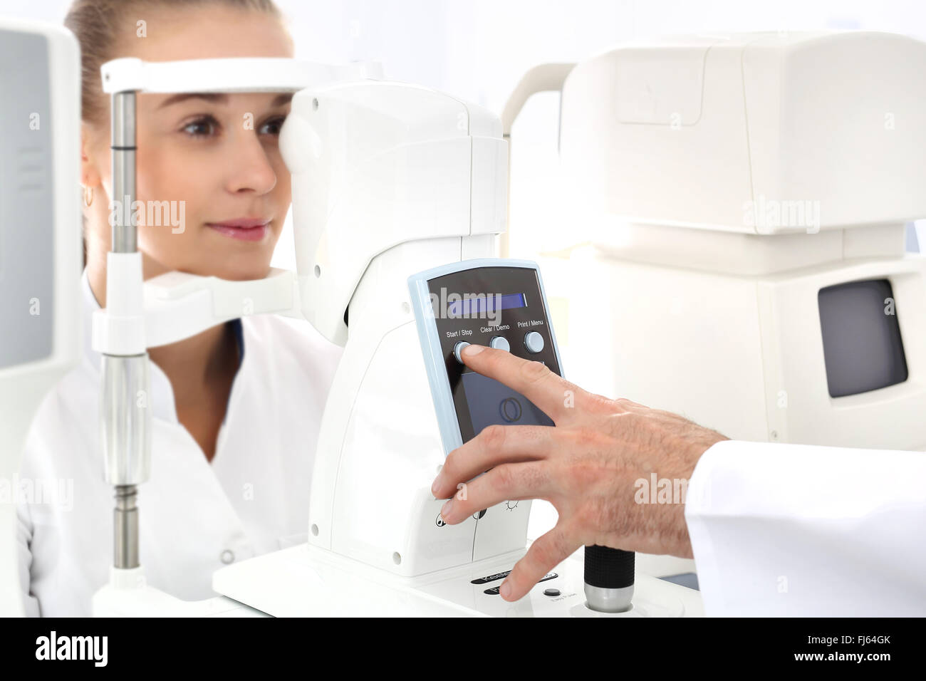 The patient in ophthalmology clinic during the study of computer vision