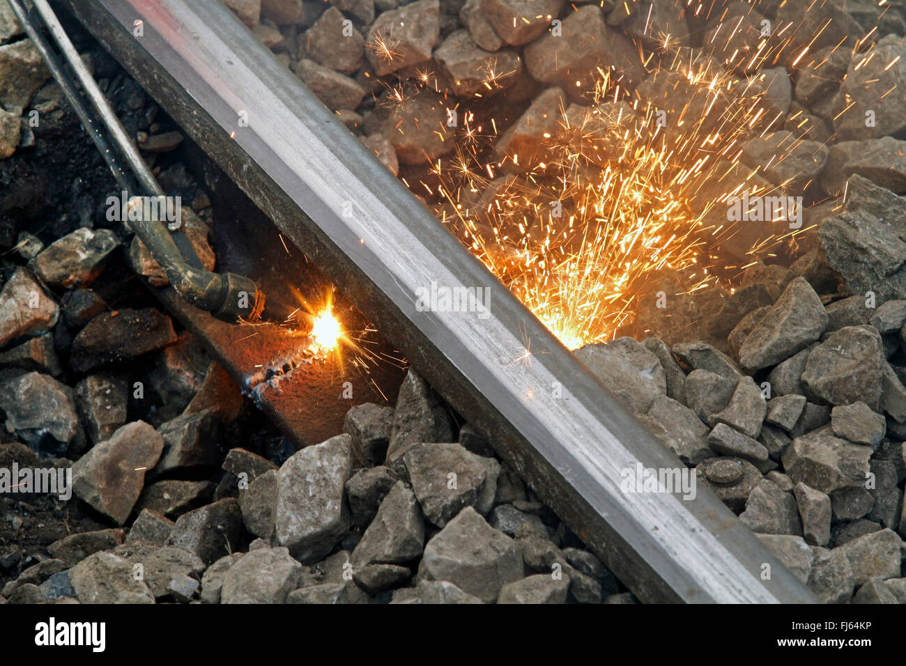 cutting railroad tracks with a blowpipe, Germany Stock Photo