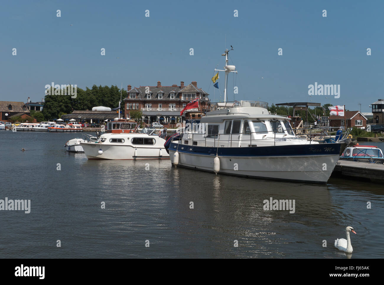 Oulton Broad, and The Wherry Hotel in Lowestoft, Suffolk, England Stock Photo