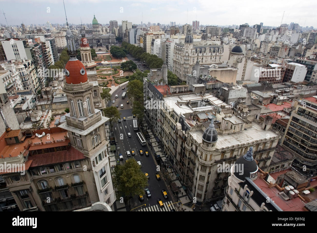 Plaza de Mayo and avenue with the congress building and surrounding from above, Argentina, Buenos Aires Stock Photo