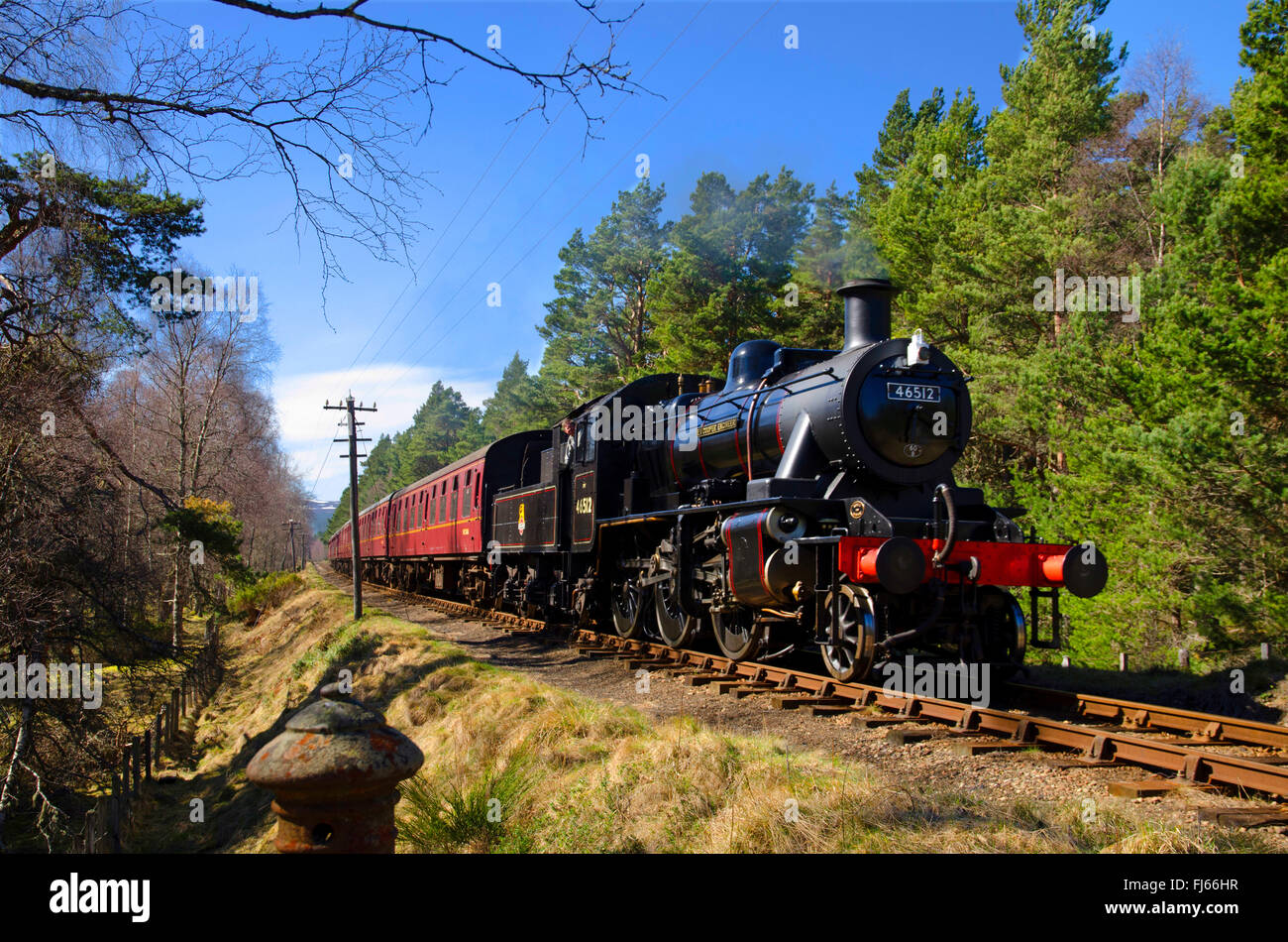 class 2MT Ivatt 2-6-0 steam locomotive 46512 strathspey steam railway, United Kingdom, England, Boat of Garten Stock Photo