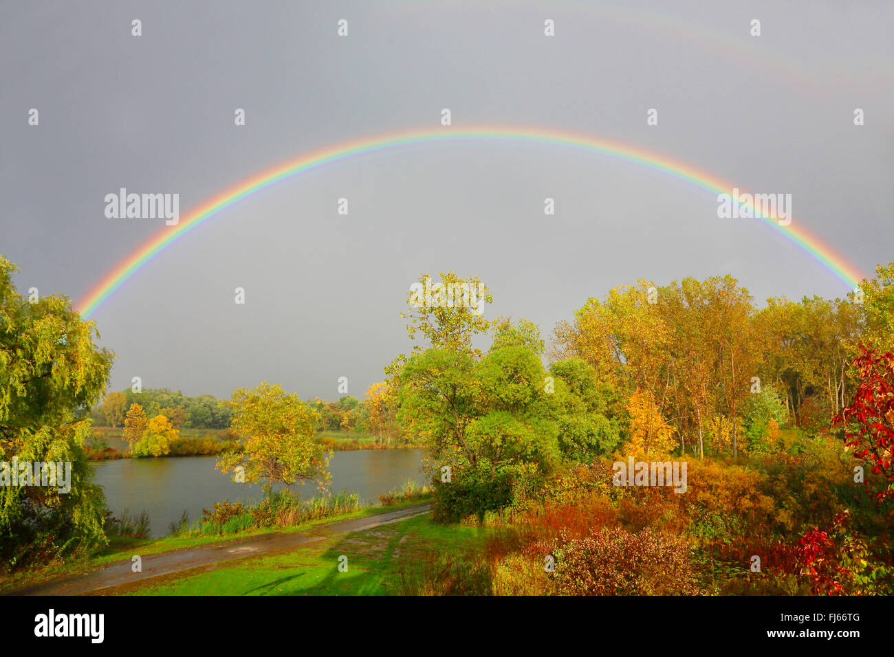 rainbow over Holiday Beach Reserve, Canada, Ontario, Colchester Stock Photo