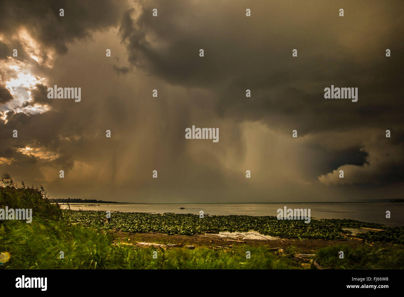 cloudburst above Chiemsee, Germany, Bavaria, Lake Chiemsee Stock Photo