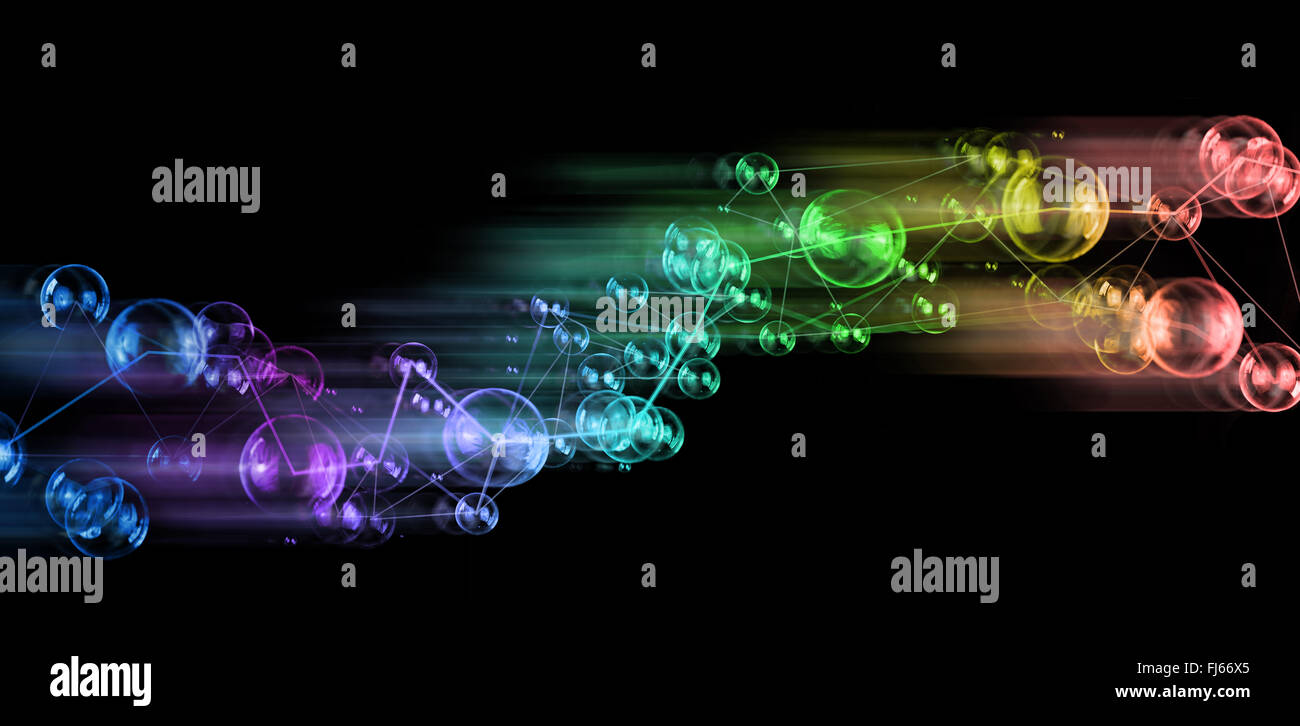 abstract design, connected circles / network concept on black background Stock Photo