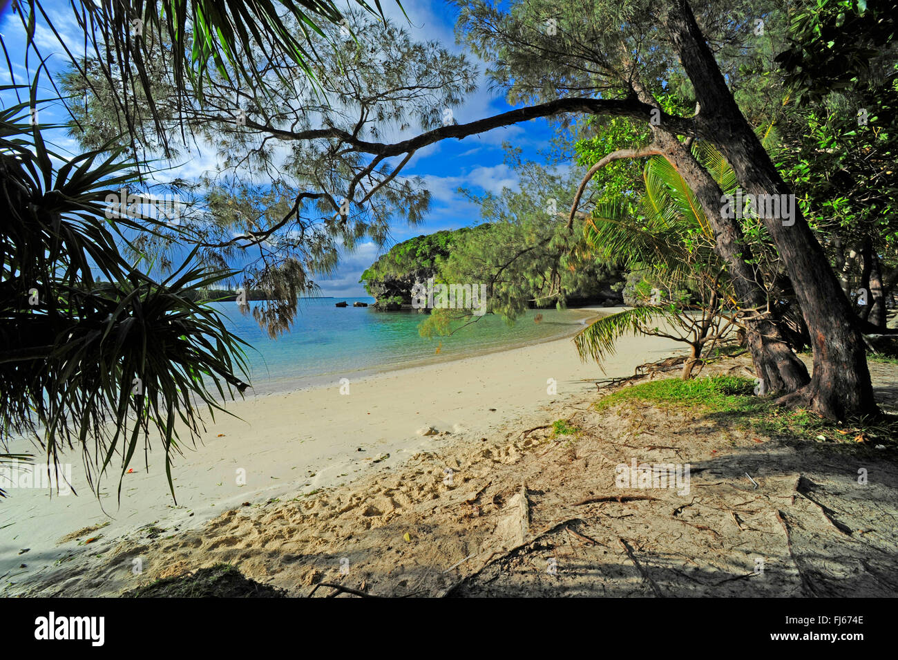 sandy beach of Kanumera bay, New Caledonia, Ile des Pins, Kanumera Stock Photo