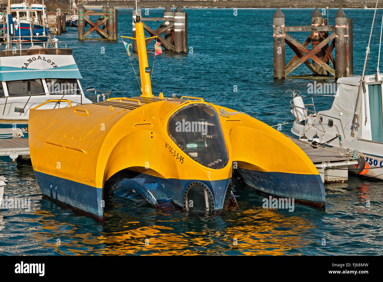 Spain Lanzarote Playa Blanca Submarine in Harbour Stock Photo