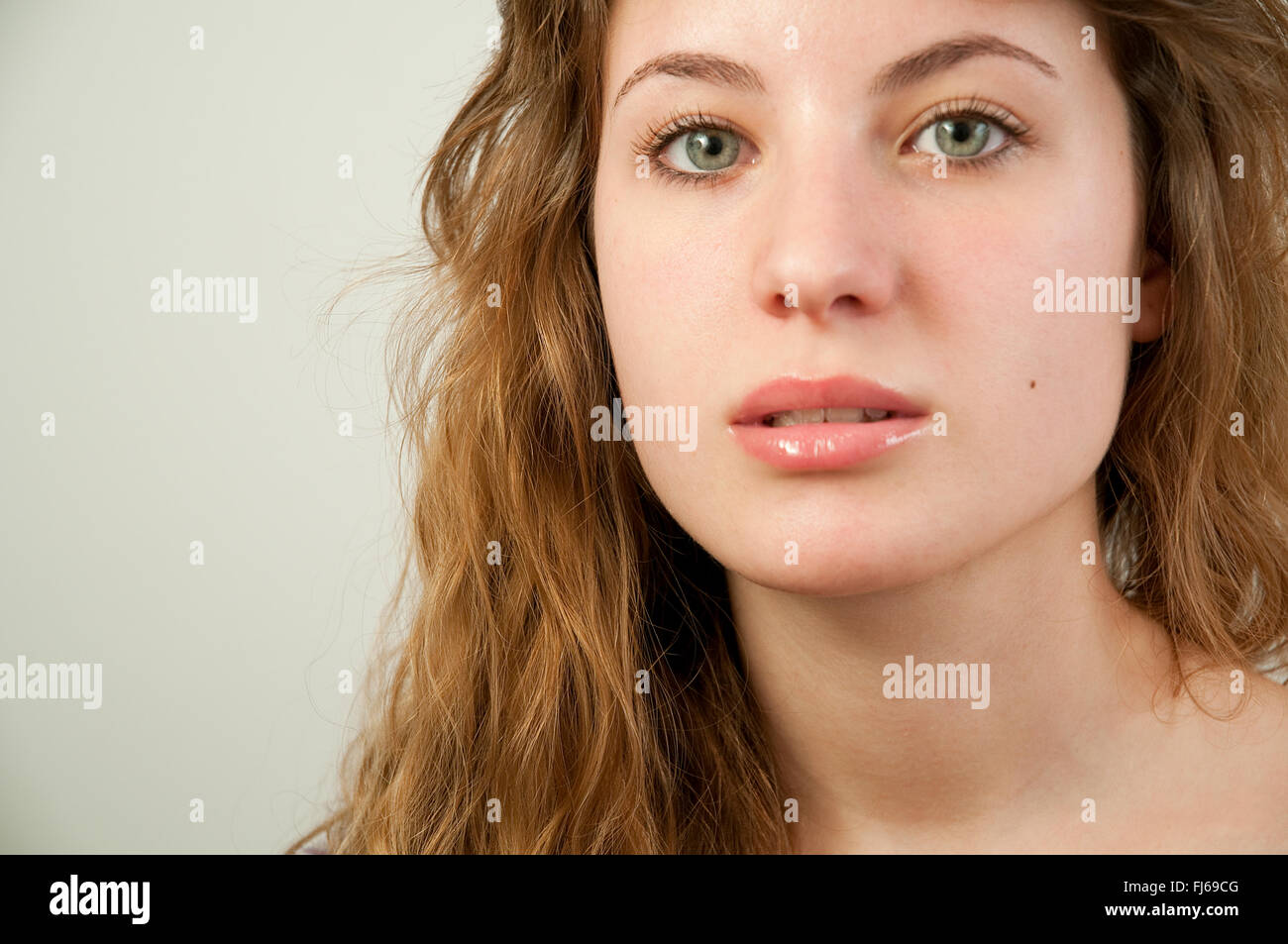 Portrait of pretty young woman. Close view. Stock Photo