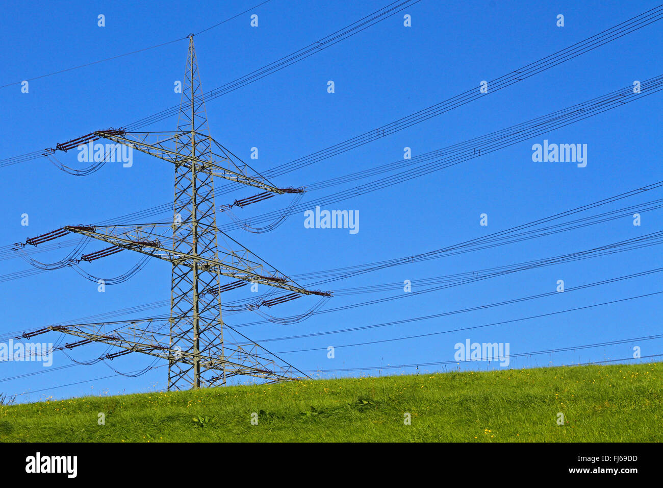 overland power lines, Germany Stock Photo