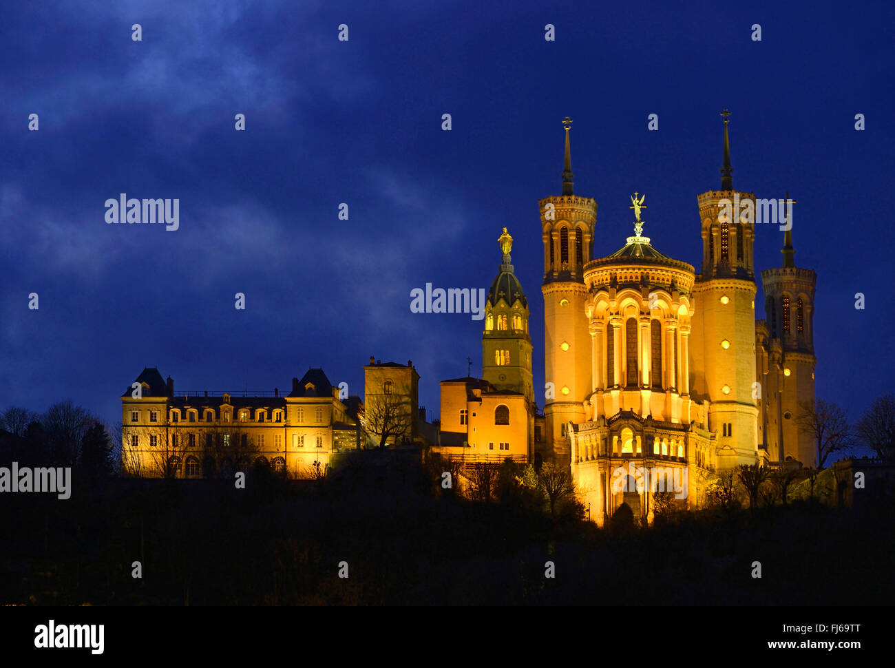 basilica of notre dame de Fourviere in the town of Lyon, France, Lyon Stock Photo