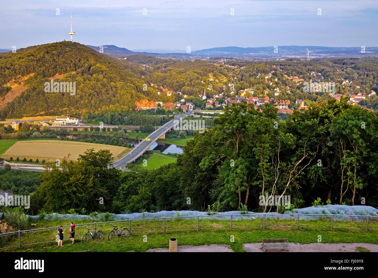 view from the Emperor William monument over Porta Westfalica to the Weser Mountains, Germany, North Rhine-Westphalia, East Westphalia, Porta Westfalica Stock Photo