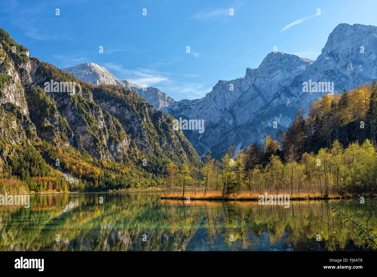 lake Almsee in autumn, Austria, Gruenau Stock Photo