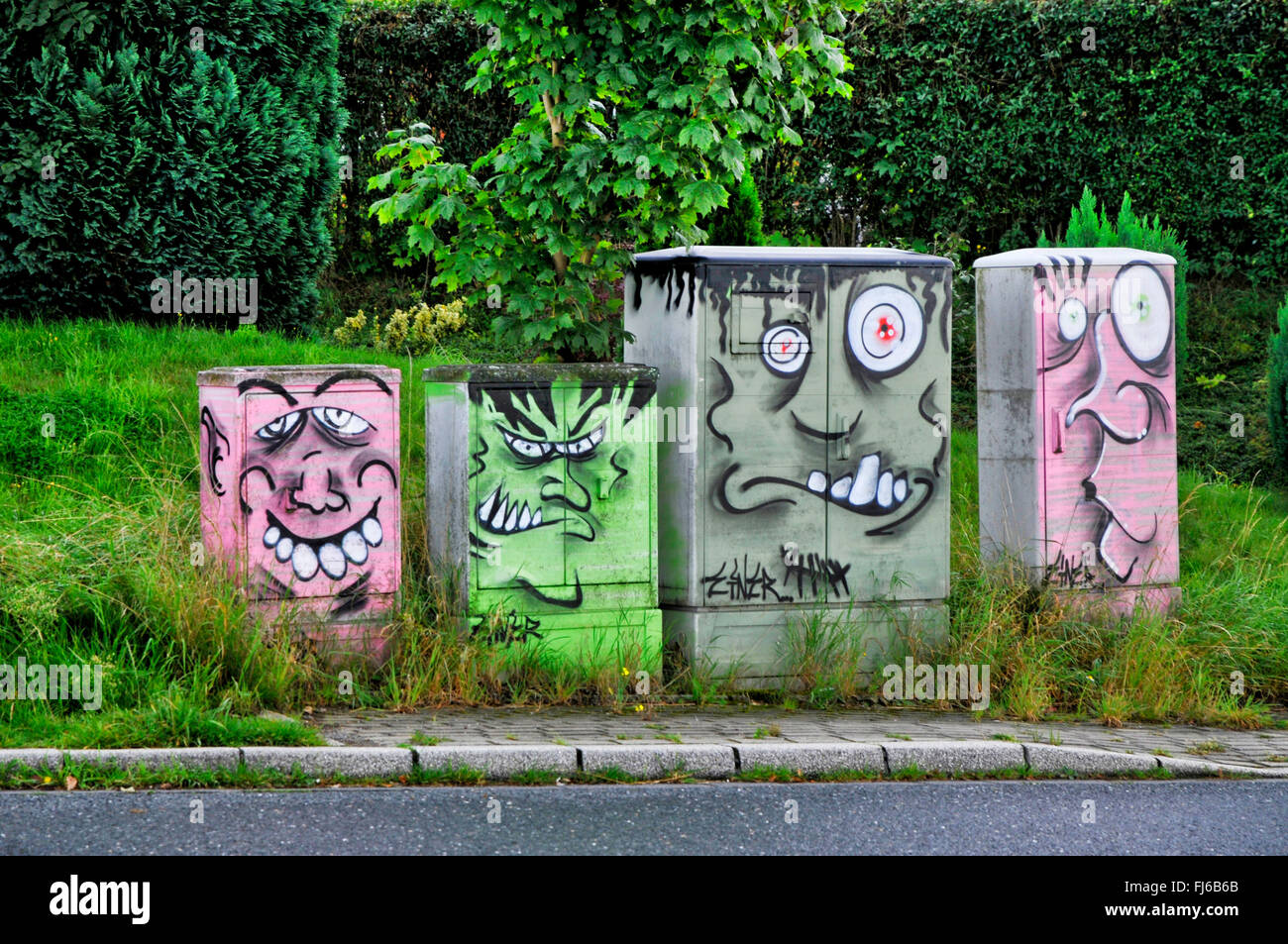 fuse box monsters, Germany, North Rhine-Westphalia, Ruhr Area, Bochum Stock Photo