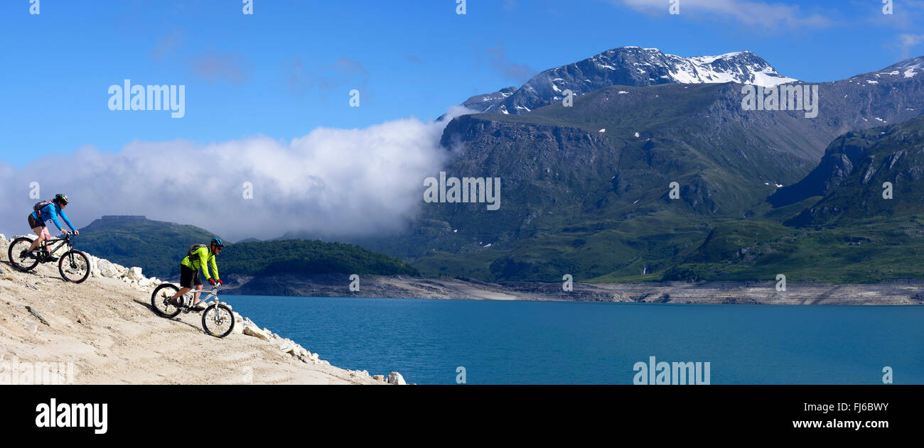 Mountain biking around Alp lake Lac du Mont Cenis, France, Savoie Stock