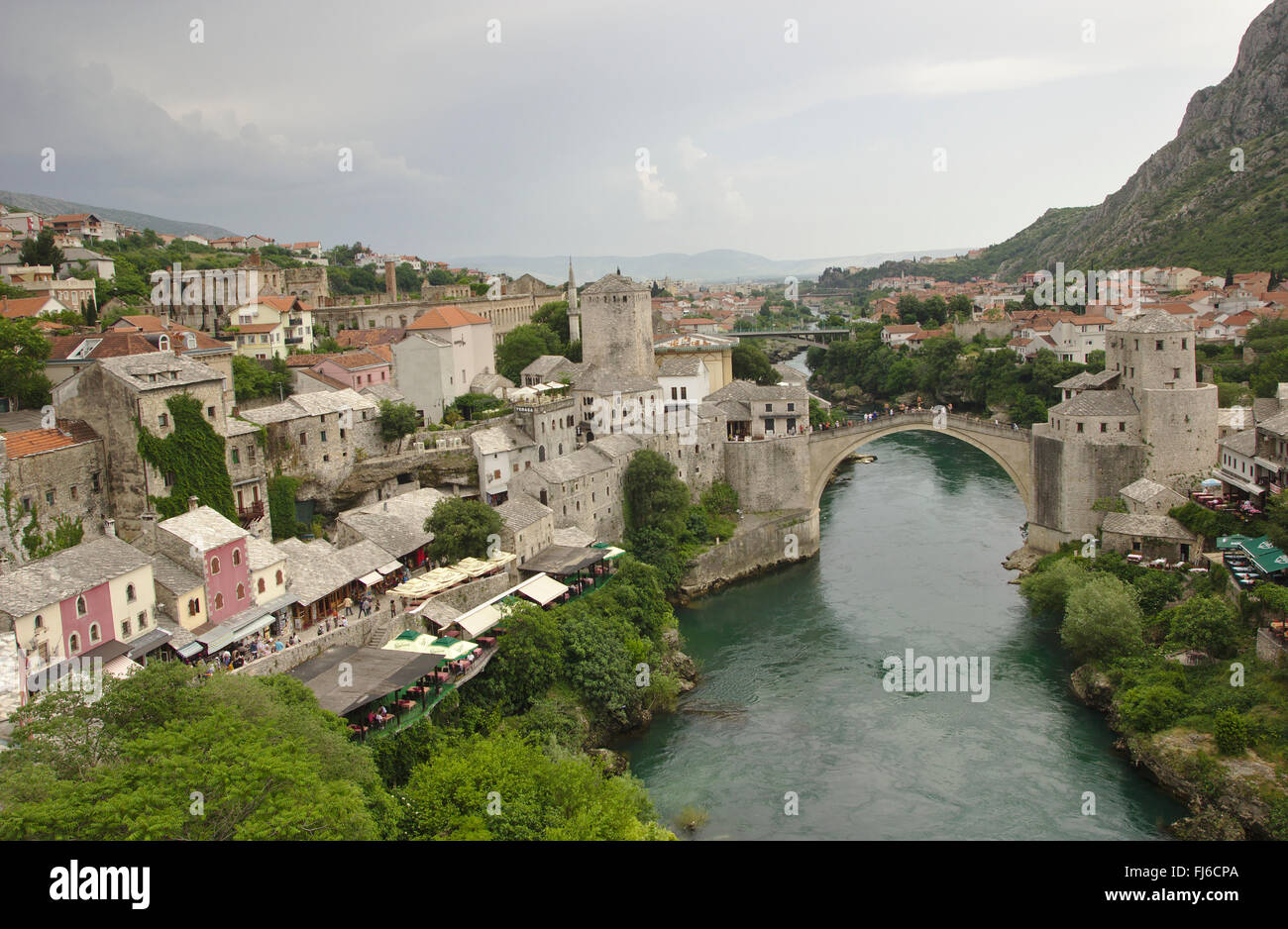 Mostar Old Town And Old Bridge Stari Most Seen From The Minaret Of mostar-old-town-and-old-bridge-stari-most-seen-from-the-minaret-of