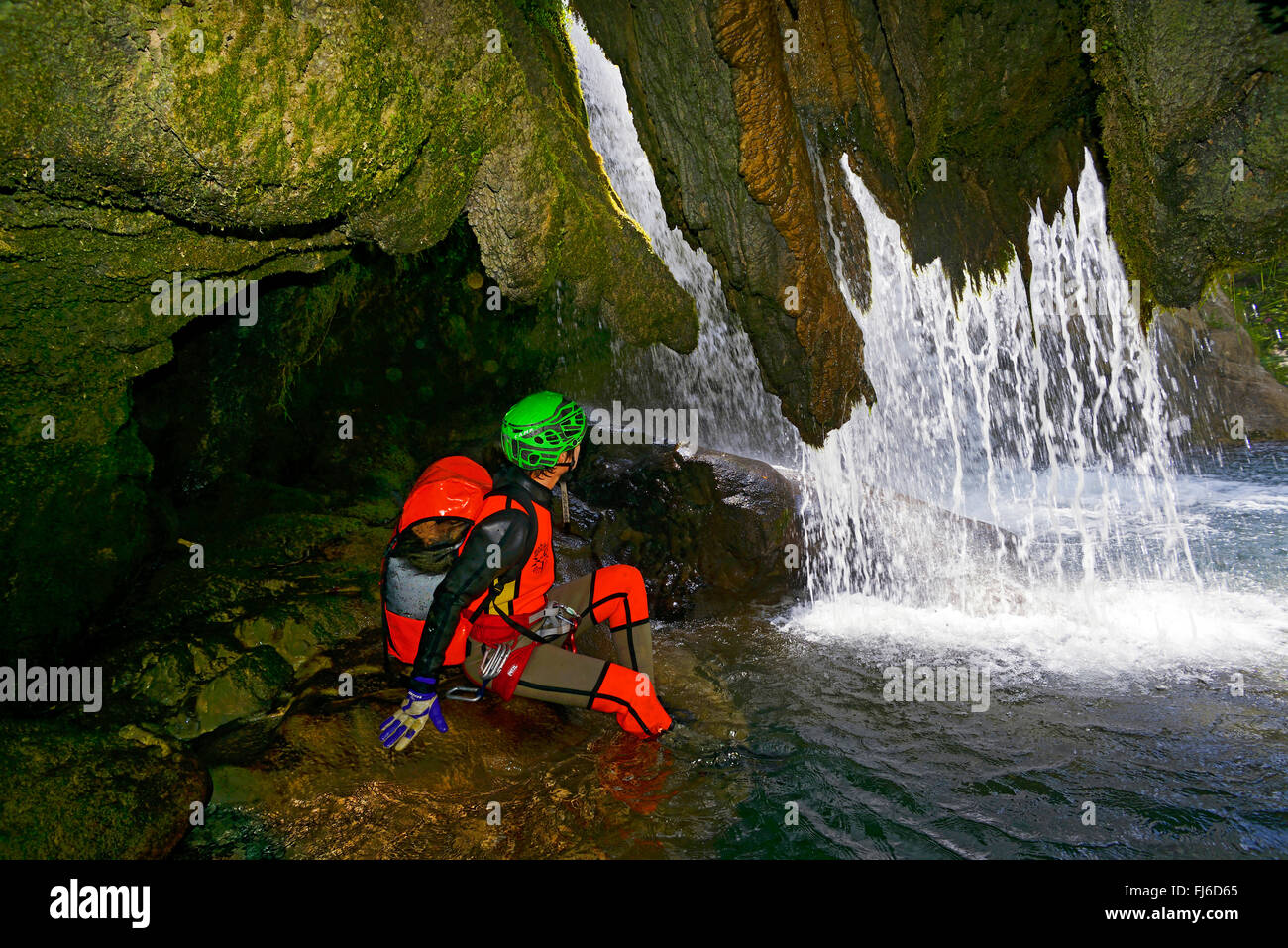Canyoning in the gorge of la Pare de la Siagne, France, Grasse Stock Photo
