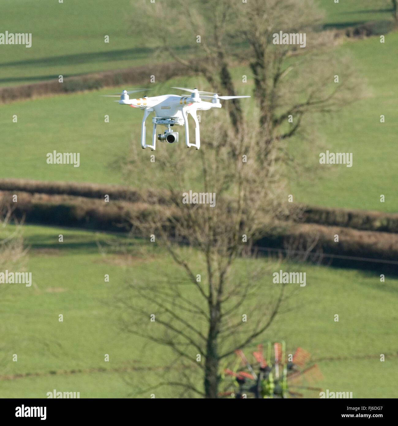 drone flying on private land Stock Photo