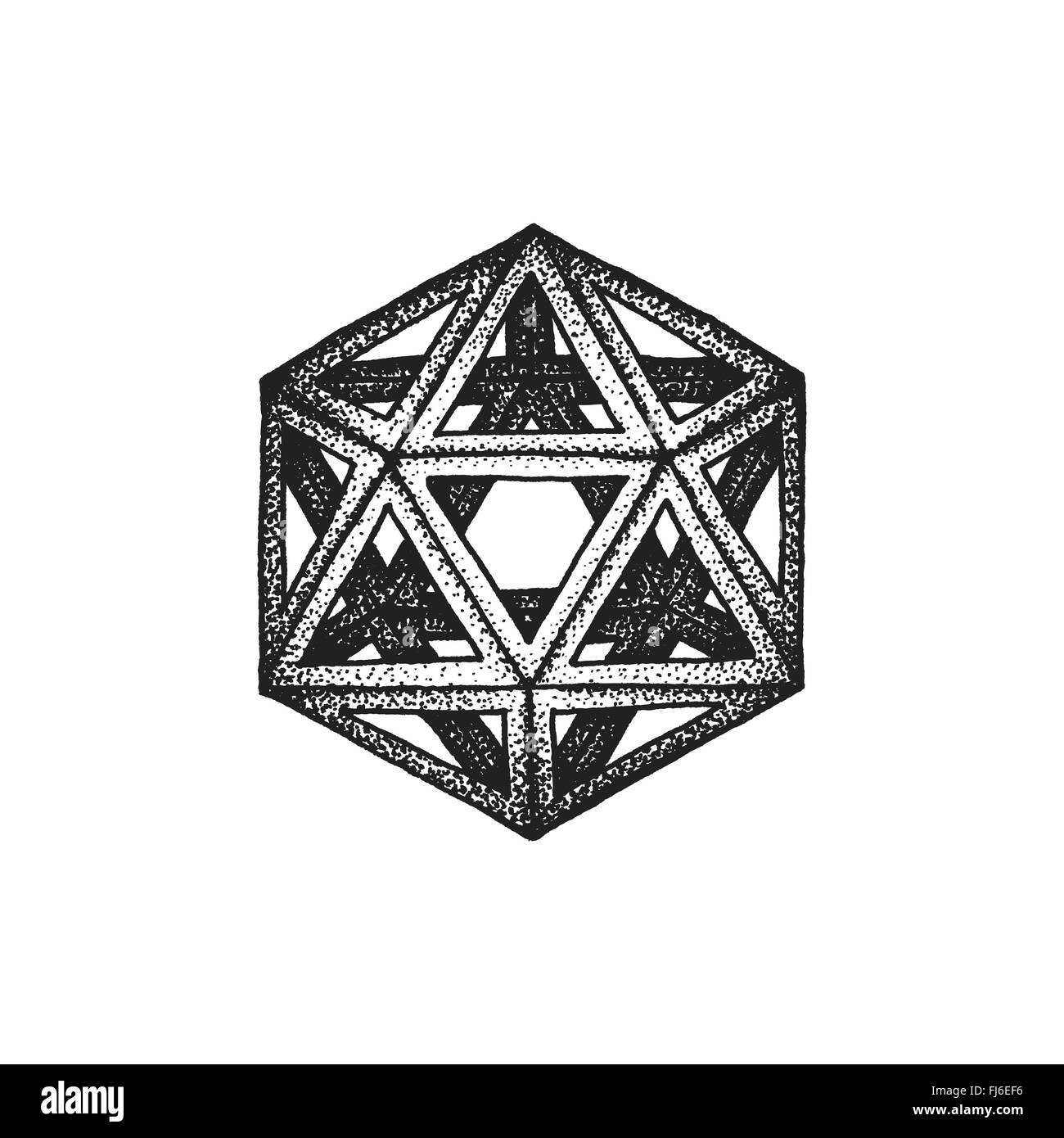 vector black monochrome tattoo dotted art style decoration element  geometric icosahedron polyhedron illustration isolated white Stock Vector  Image & Art - Alamy