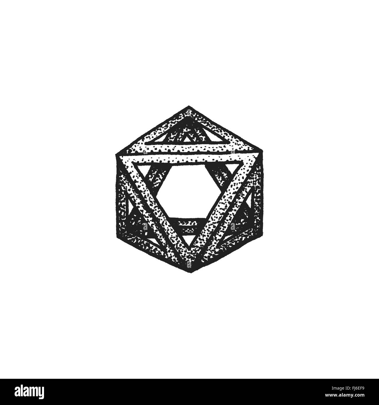 vector black monochrome tattoo dotted art style decoration element  geometric octahedron polyhedron illustration isolated white b Stock Vector  Image & Art - Alamy