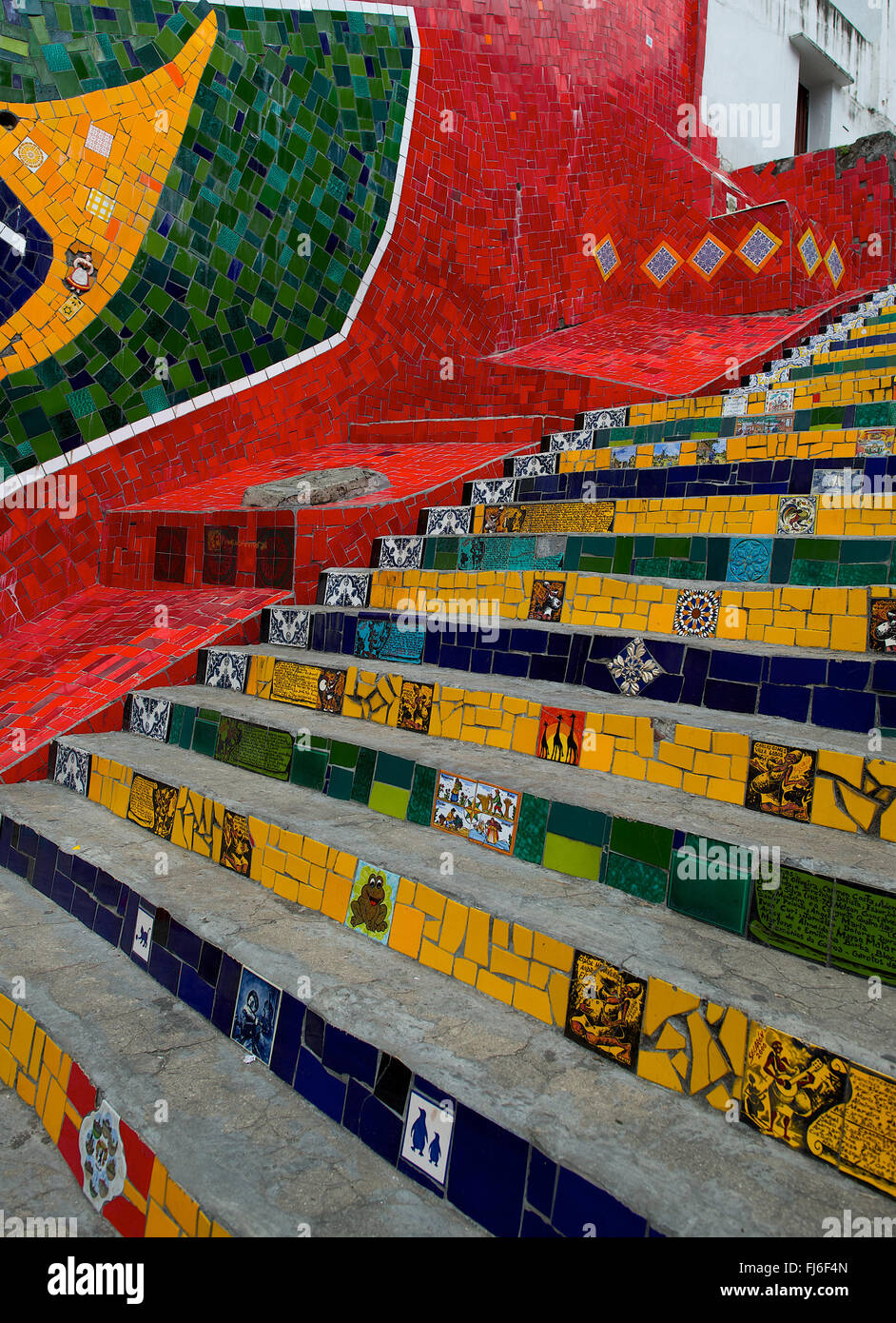 Escadaria Selarón, also known as the 'Selaron Steps', is a set of world-famous steps in Rio de Janeiro, Brazil. Stock Photo