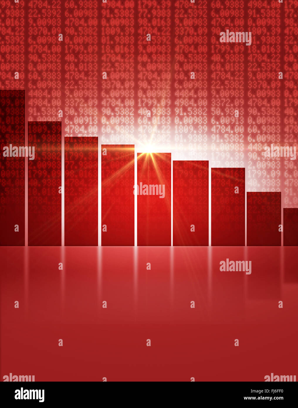 A red digital stock market indicator board background with a decreasing
