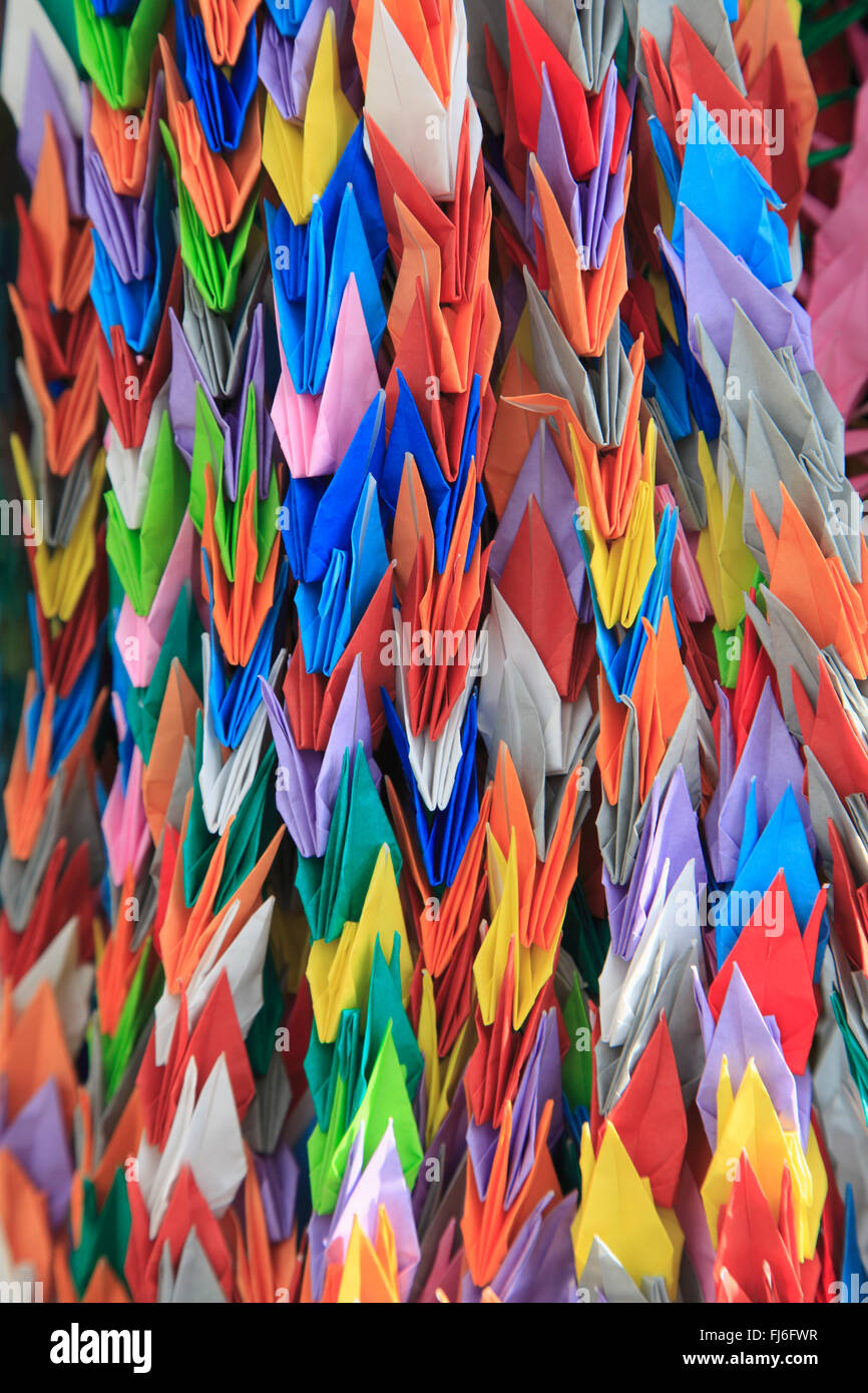 Japan, Hiroshima, Peace Memorial Park, origami, paper cranes, Stock Photo