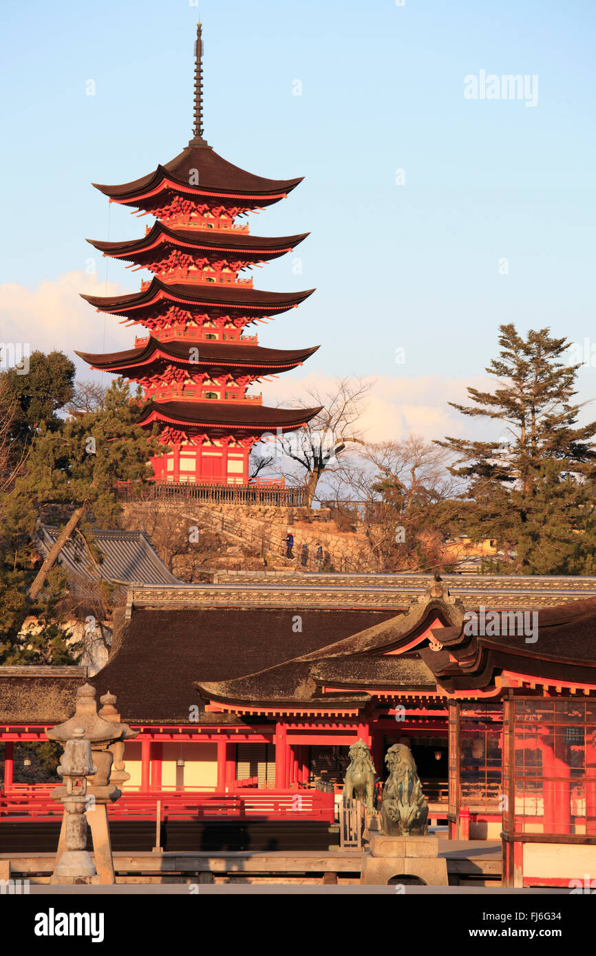 Japan, Miyajima, Itsukushima Shrine, Five-storied Pagoda, Stock Photo