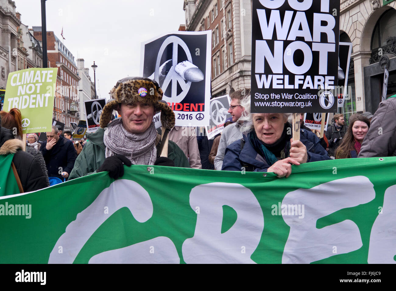 Trident CND protest through Central London was biggest anti-nuclear march a generation Feb 28th 2016 Stock Photo