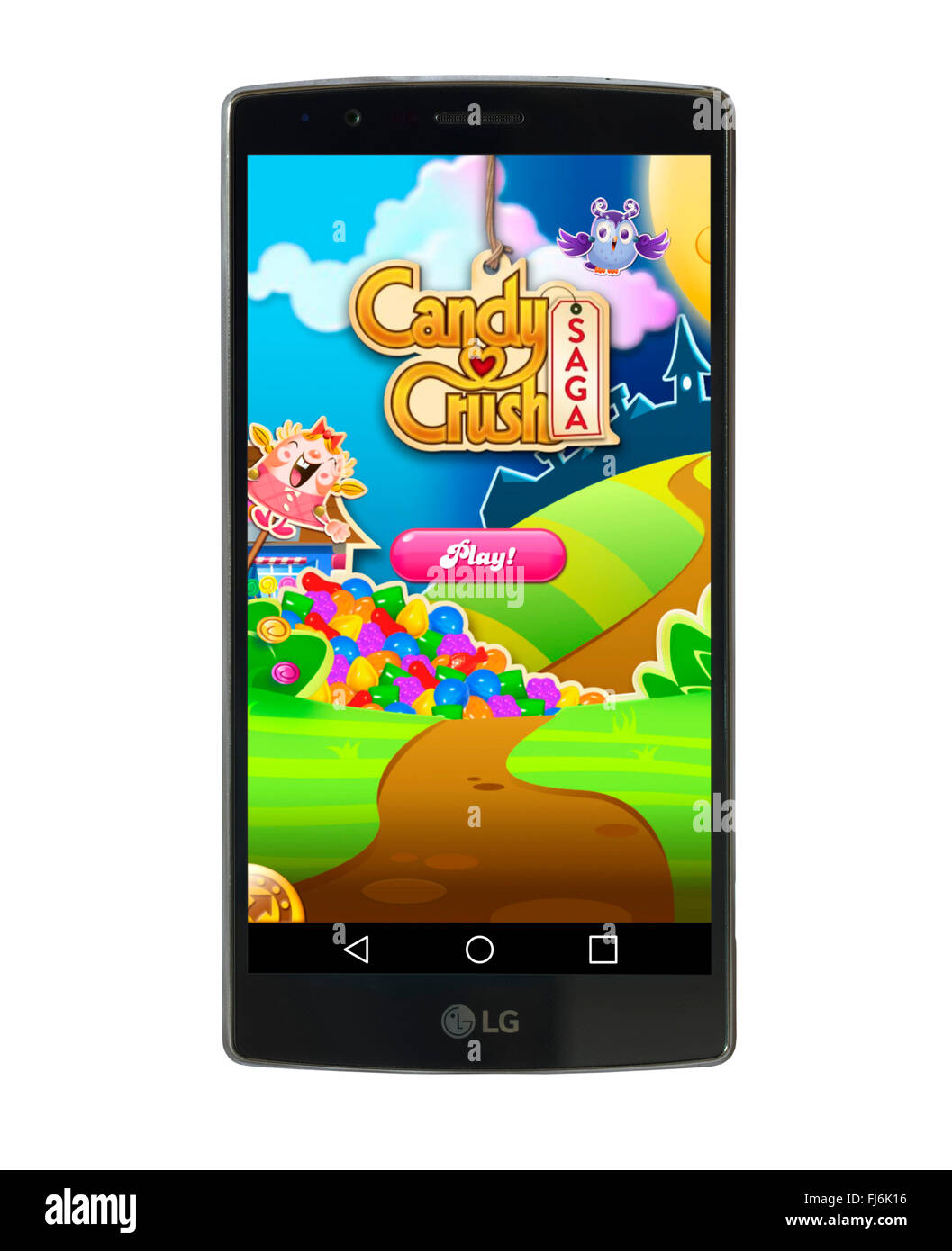 Playing Candy Crush Saga on an LG G4 5.5 inch Android smartphone Stock Photo