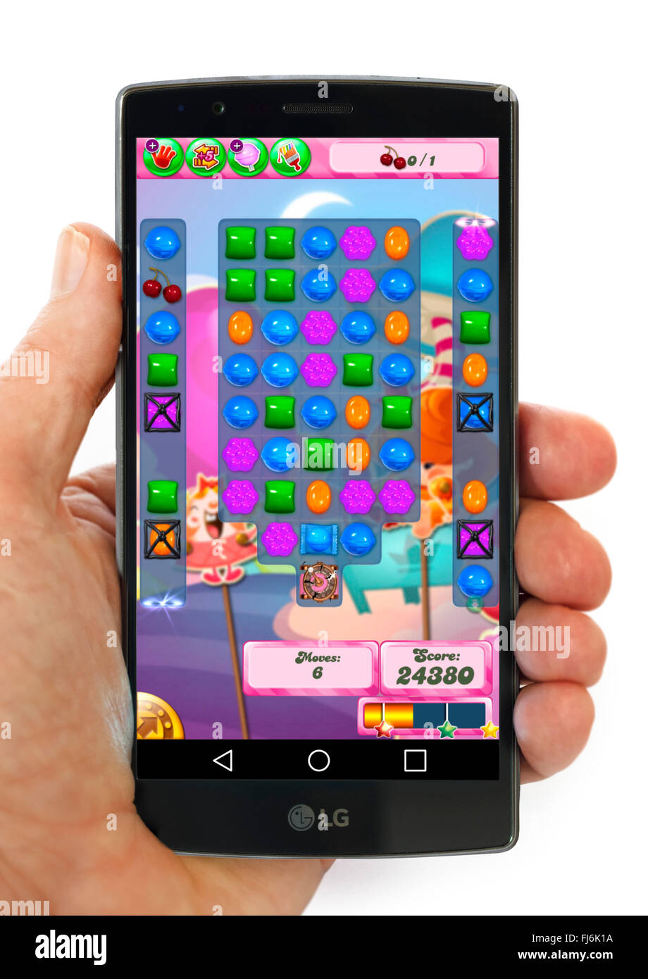 Candy Crush Saga on an LG G4 5.5 inch Android smartphone Stock Photo