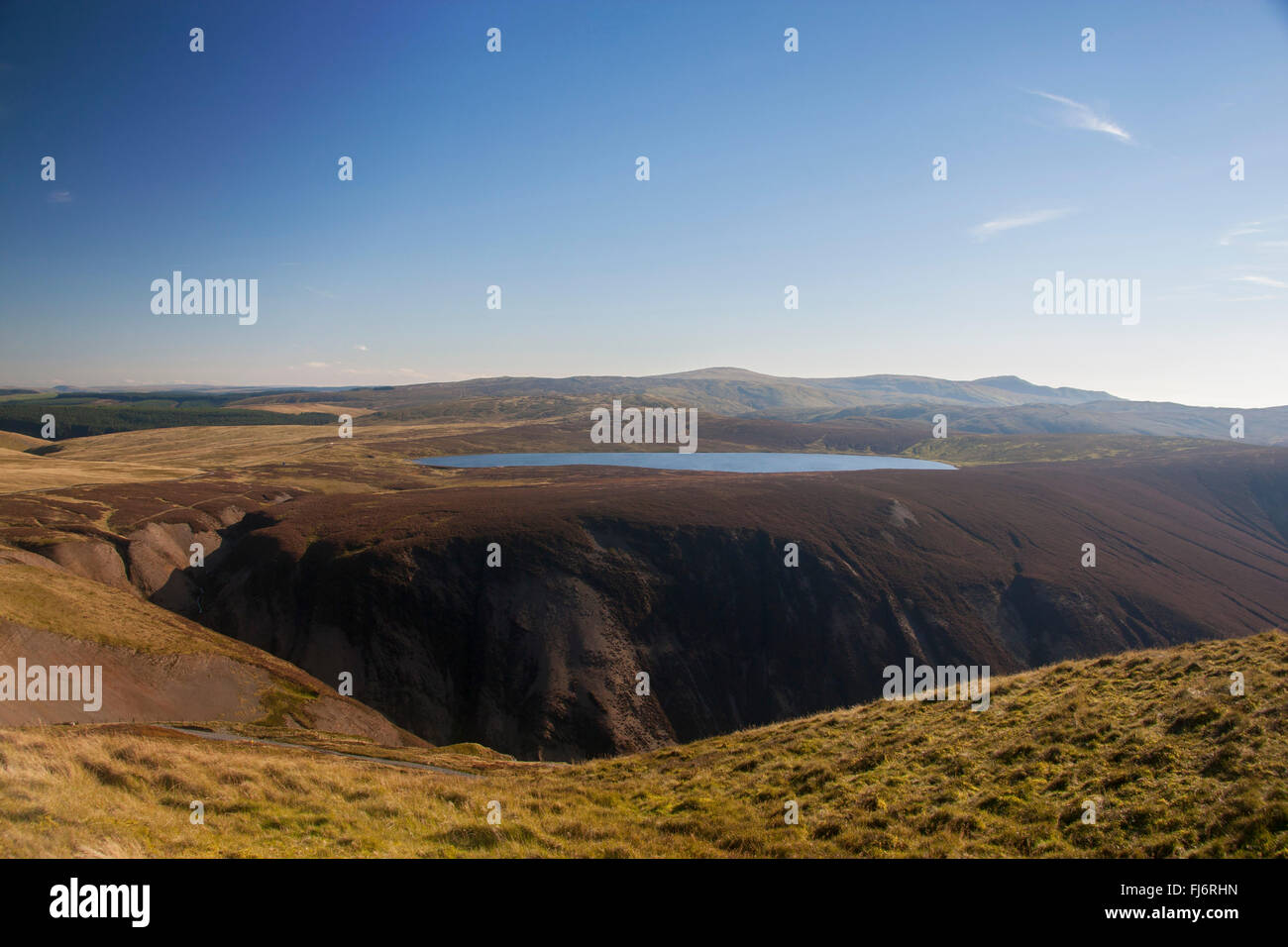 Glaslyn lake looking south towards Plynlimon from Foel Fadian Cambrian Mountains Powys Mid Wales UK Stock Photo
