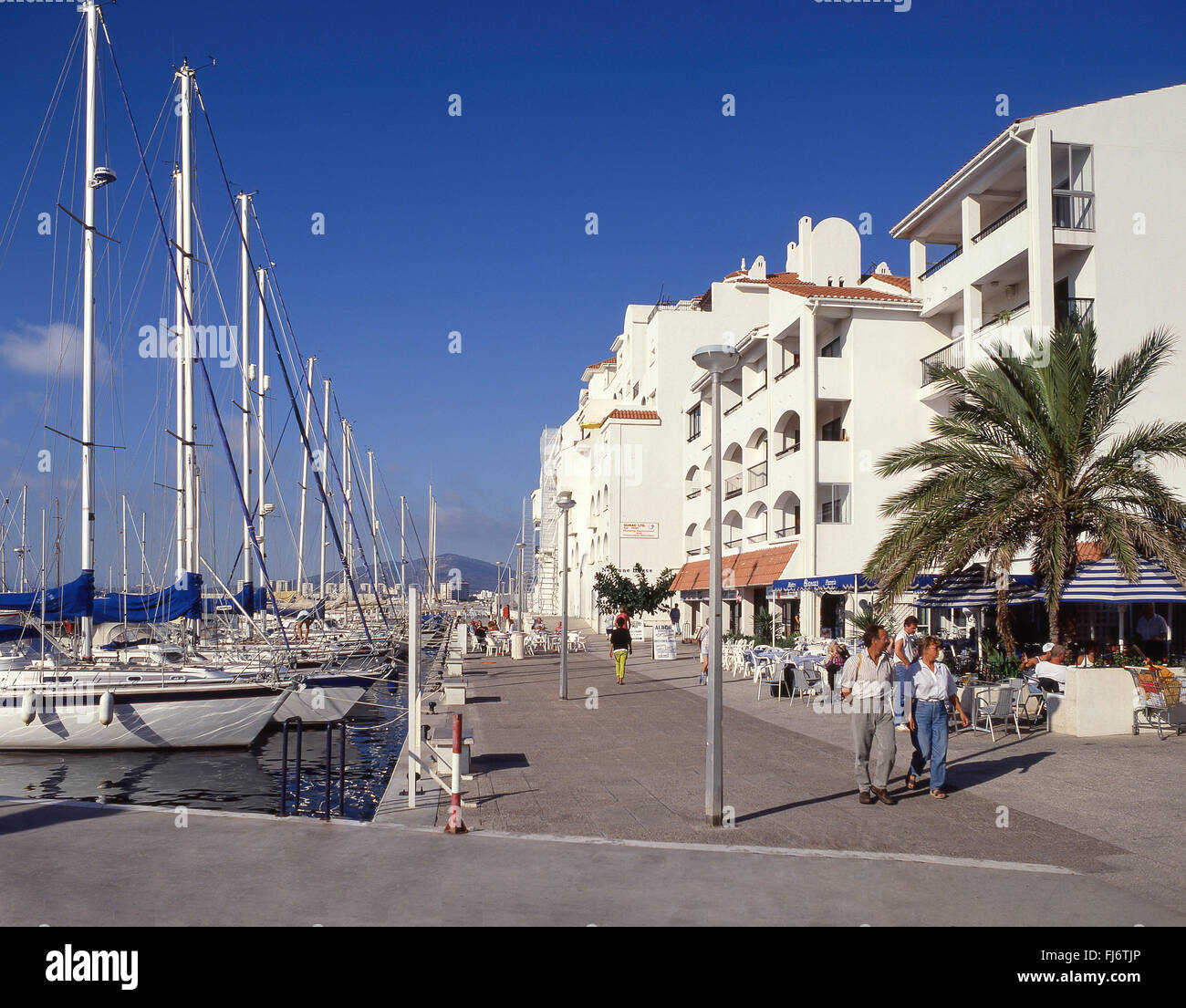 Quayside restaurants, Marina Bay, Gibraltar Town, Gibraltar Stock Photo