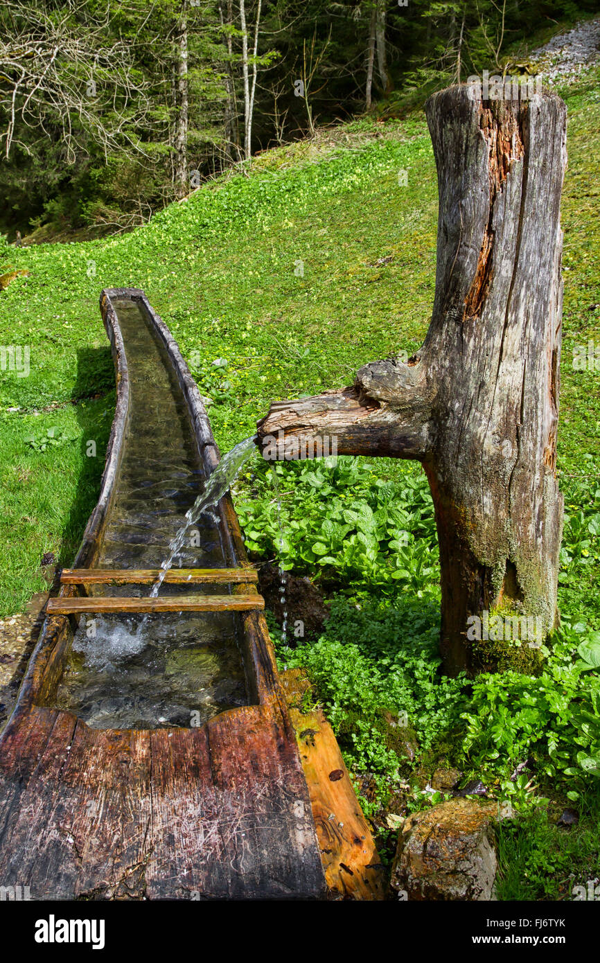 Old Wooden Water Well Rustic Alpine Scenic Stock Photo