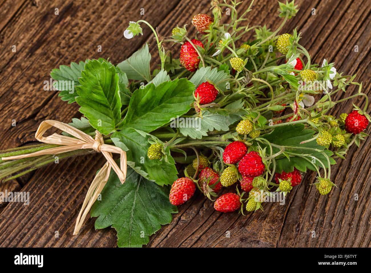 wild strawberries over wood Stock Photo