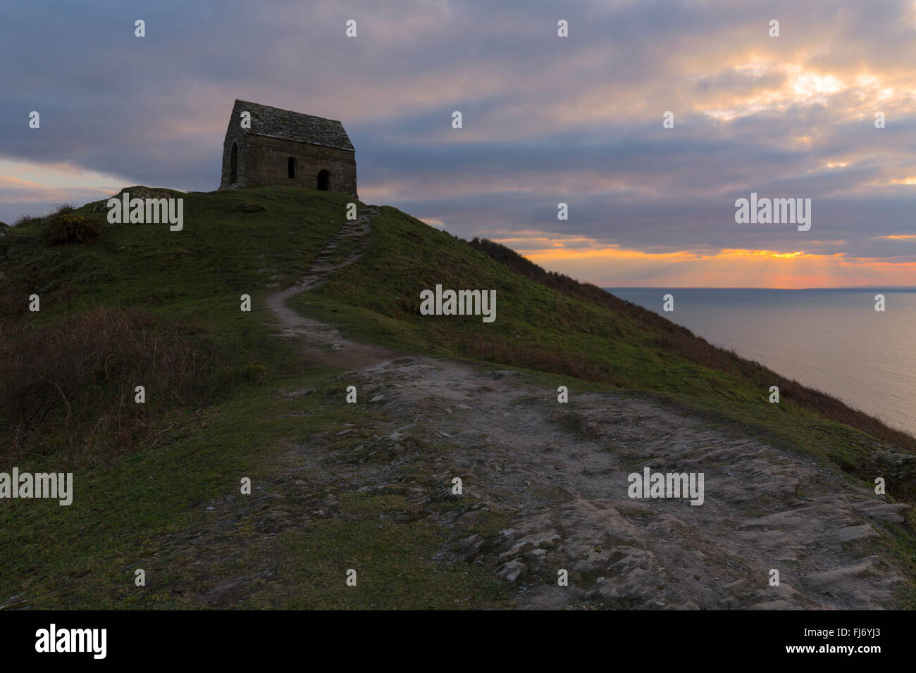 Sunset over St Michaels Chapel at Rame Head Stock Photo - Alamy