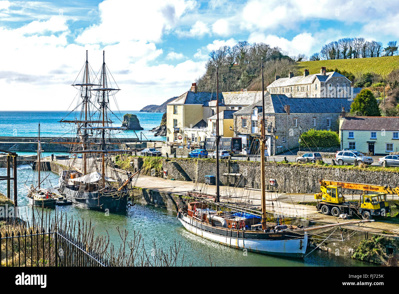 Tall ships in the historic port at Charlestown, Cornwall, England, UK Stock Photo