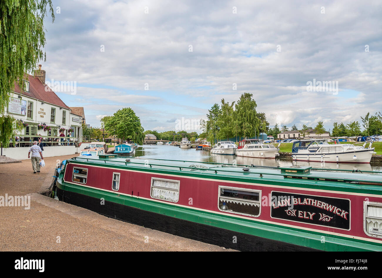 Narrowboat marina at the river Great Ouse in Ely, England Stock Photo