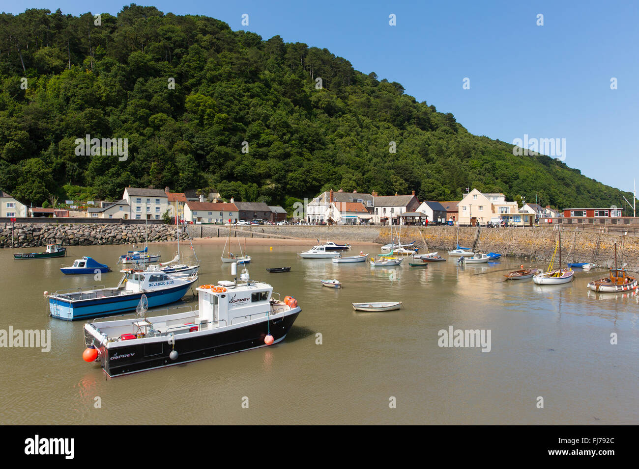 Boats Minehead harbour Somerset England uk in summer with blue sky on a