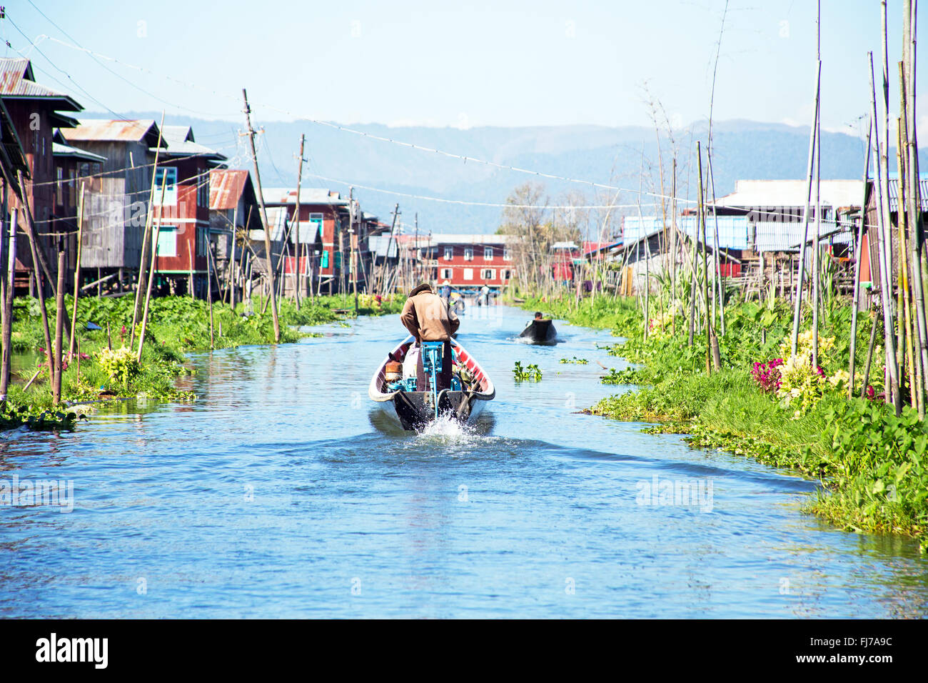 Traditional floating village houses in Shan at Inle Lake, Myanmar Stock Photo