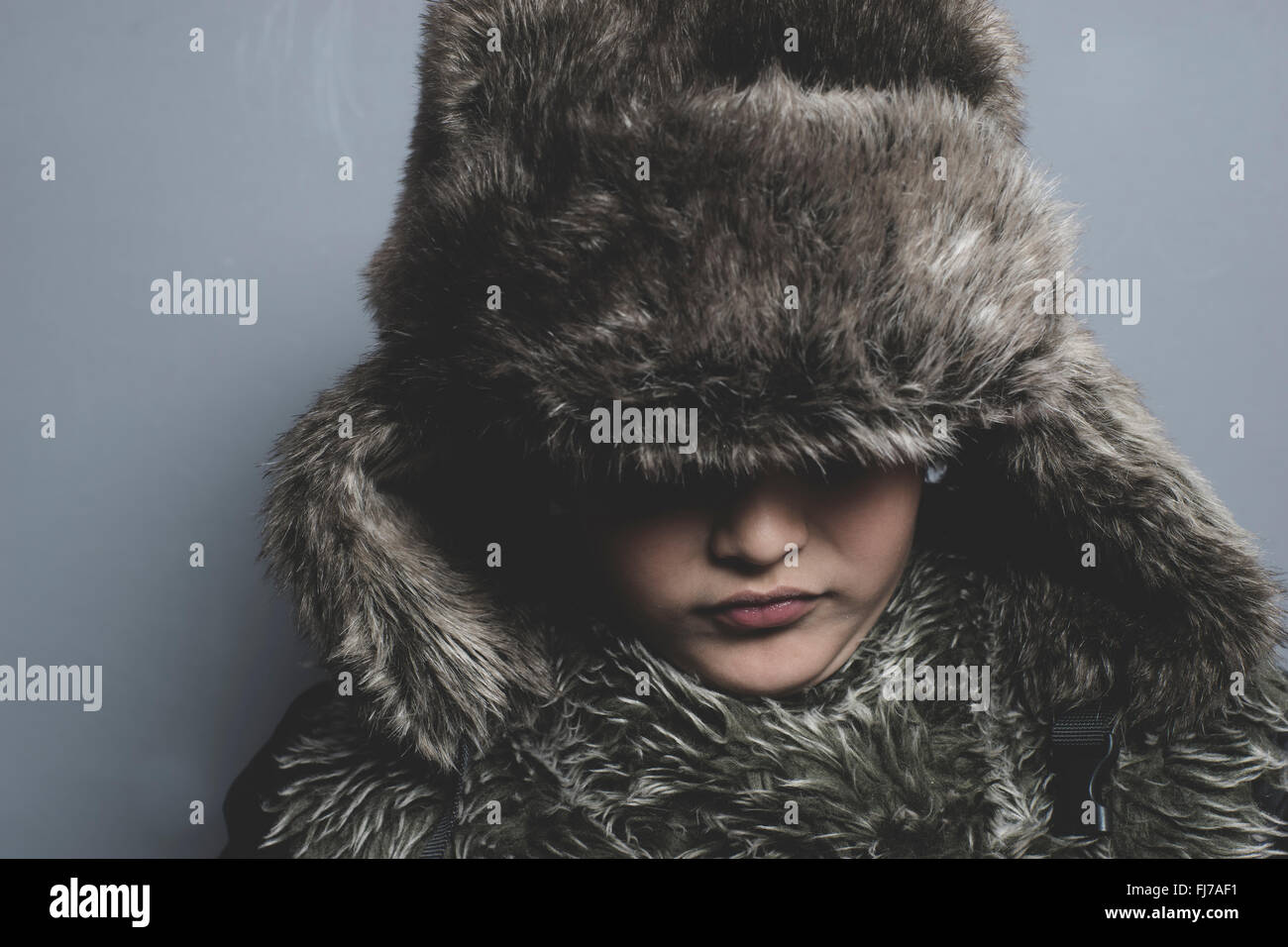 Sad Child Fur Hat Winter High 