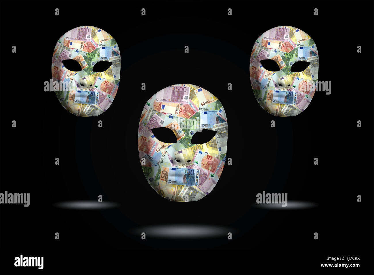 Three mask with money face in black background Stock Photo