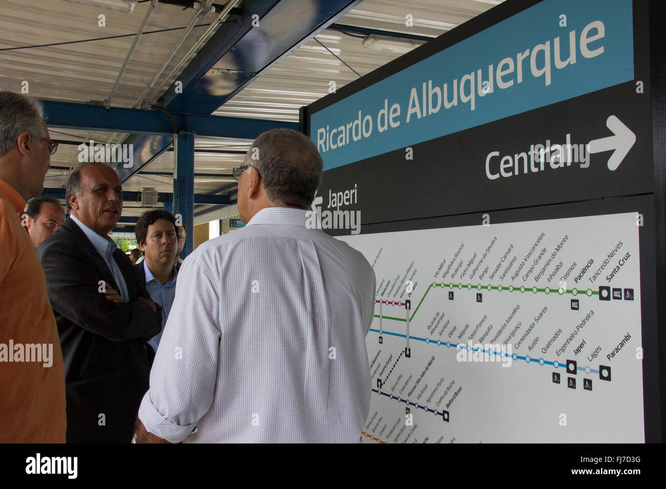 Rio de Janeiro, Brazil, 29 February 2016. Luiz Fernando de Souza Pezão, Governor of Rio de Janeiro State, inaugurates reform works of Ricardo de Albuquerque station that will serve the Olympic Games Rio 2016. The site currently serving 5,300 passengers per day, with the reform will be able to serve up to 4000 passengers per hour. This train station is near of Radical Park in Deodoro, which will receive the Olympic competitions of BMX, Slalom and Mountain Bike. This is the first Olympic Station to be delivered. Credit:  Luiz Souza/Alamy Live News Stock Photo