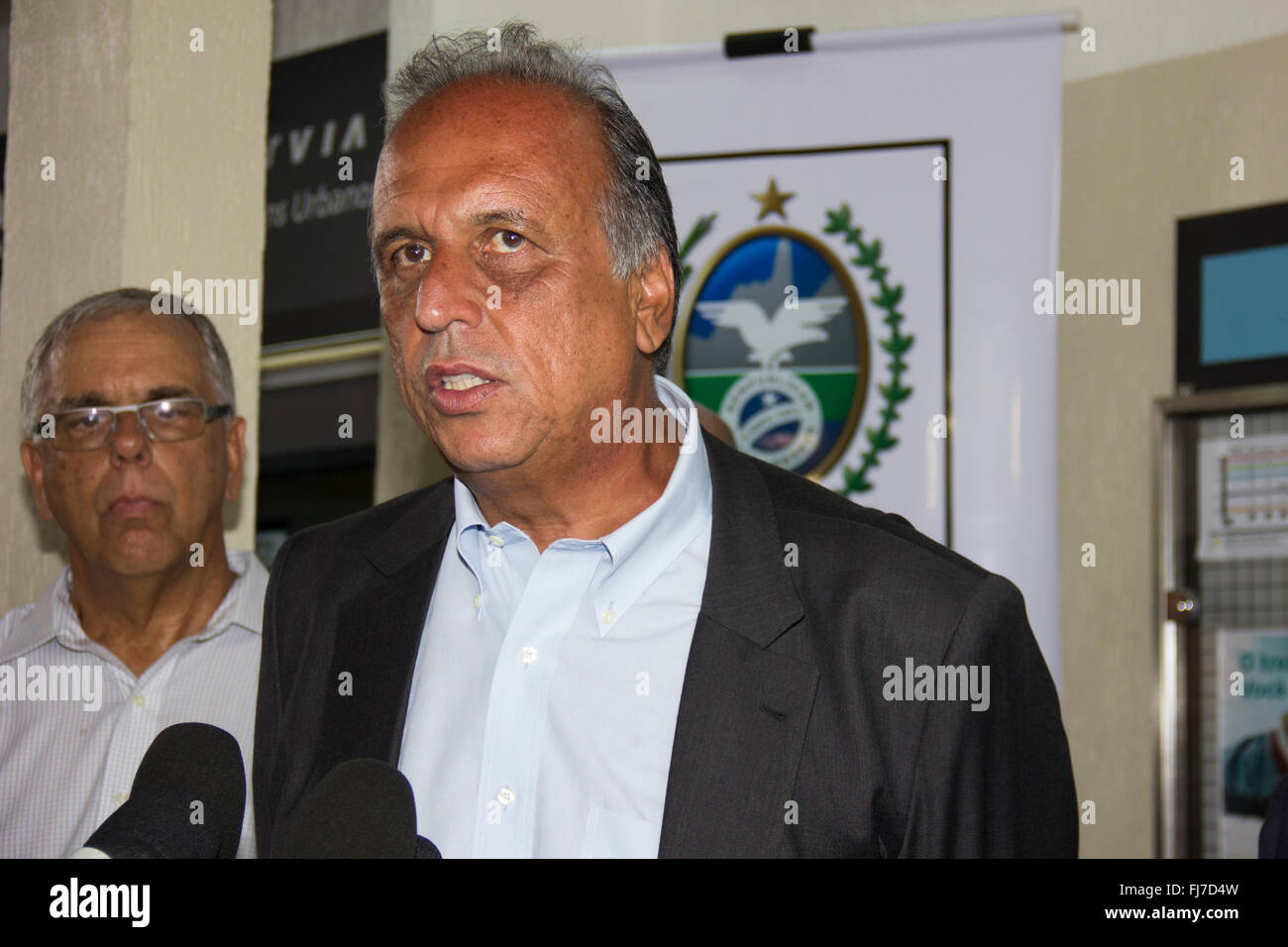 Rio de Janeiro, Brazil, 29 February 2016. Luiz Fernando de Souza Pezão, Governor of Rio de Janeiro State, inaugurates reform works of Ricardo de Albuquerque station that will serve the Olympic Games Rio 2016. The site currently serving 5,300 passengers per day, with the reform will be able to serve up to 4000 passengers per hour. This train station is near of Radical Park in Deodoro, which will receive the Olympic competitions of BMX, Slalom and Mountain Bike. This is the first Olympic Station to be delivered. Credit:  Luiz Souza/Alamy Live News Stock Photo