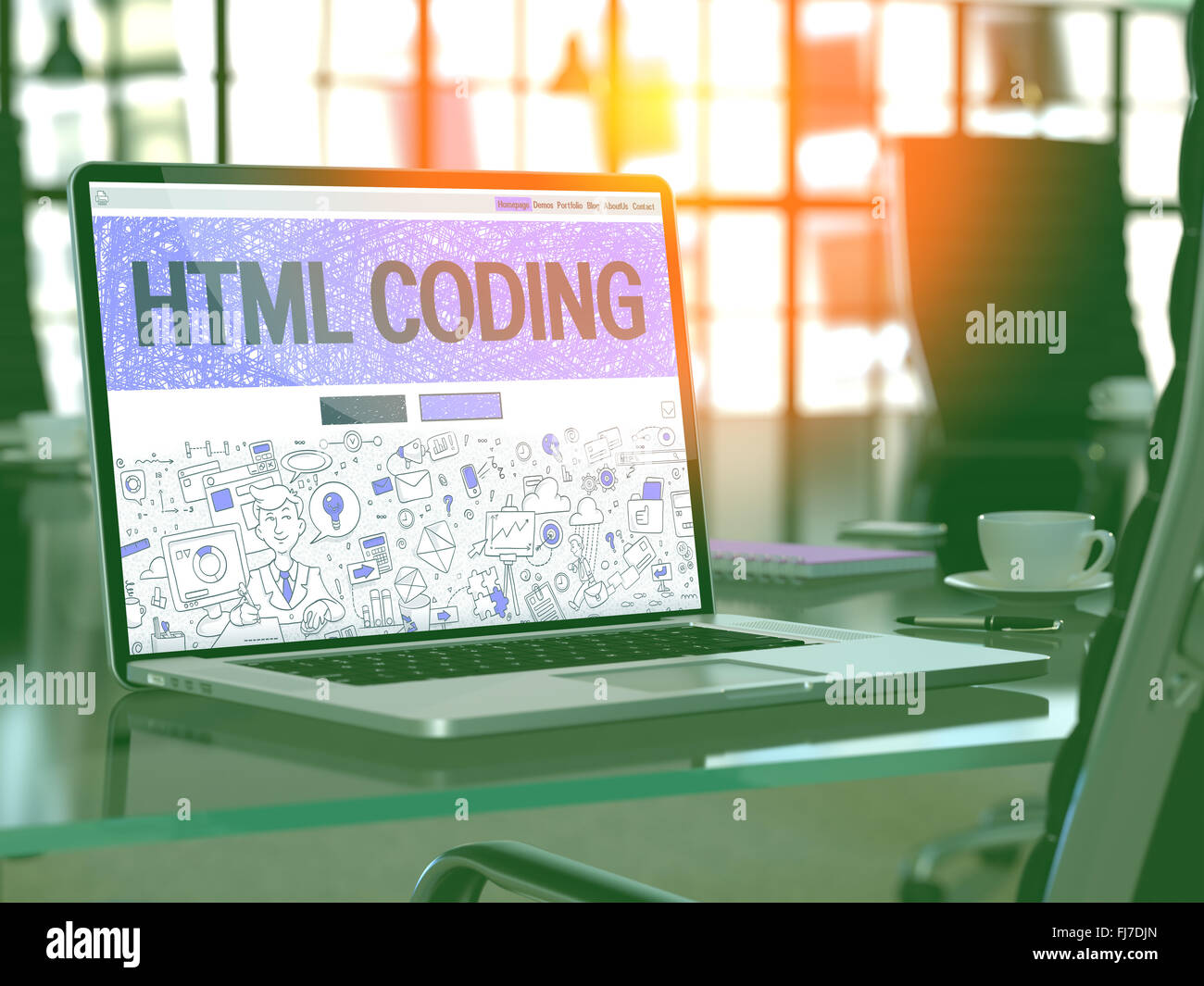 HTML Coding Concept on Laptop Screen. Stock Photo