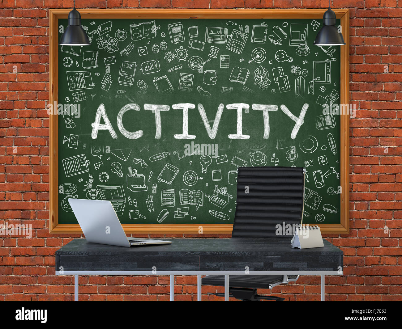 Activity on Chalkboard in the Office. Stock Photo