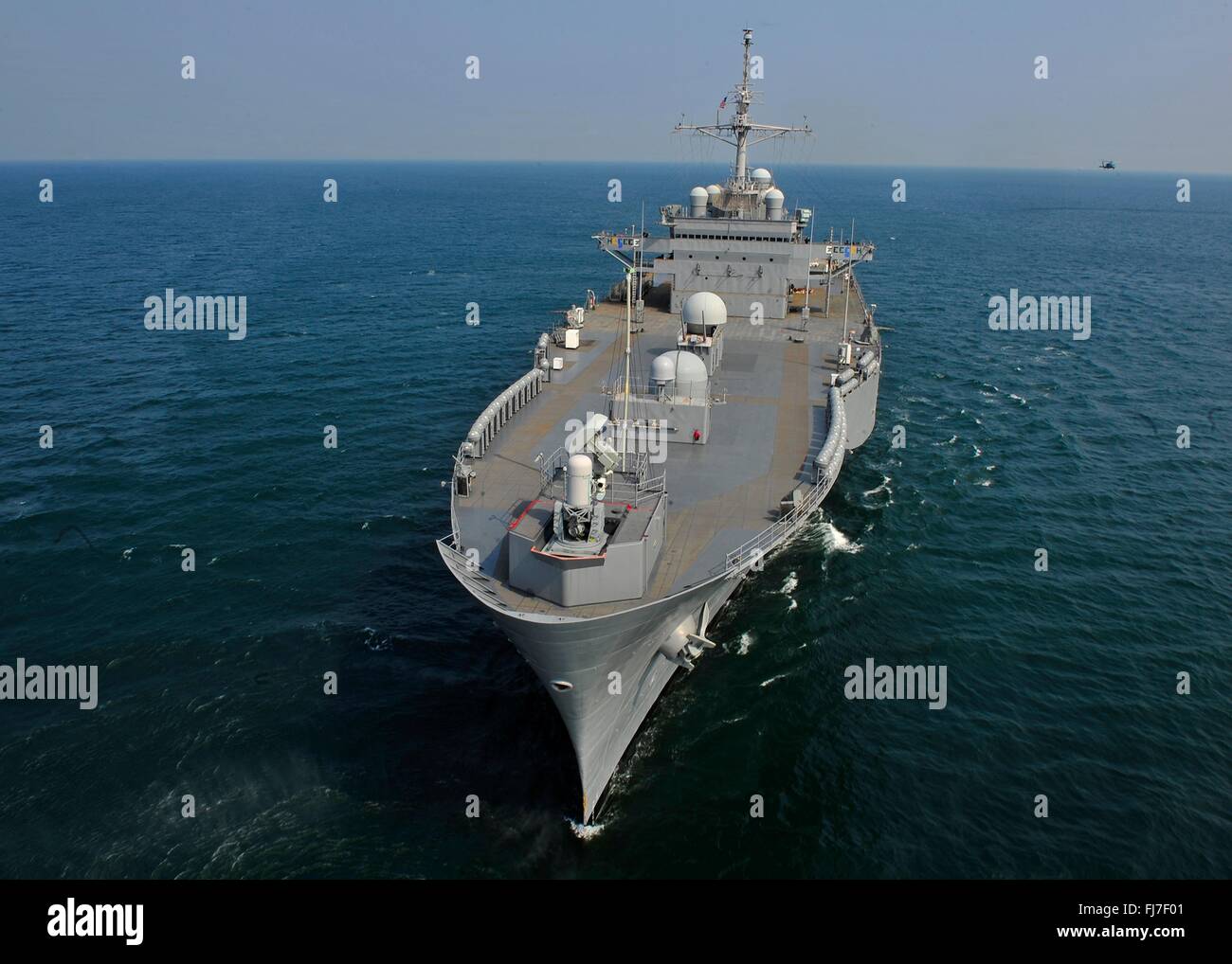 U.S Navy 7th Fleet Flagship the USS Blue Ridge steams through the